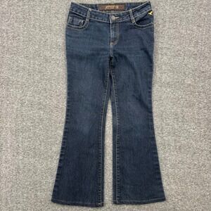 Grane Women Dark Wash Flare Leg Jeans Size 7 Tall Embroidered Back Pocket Y2K